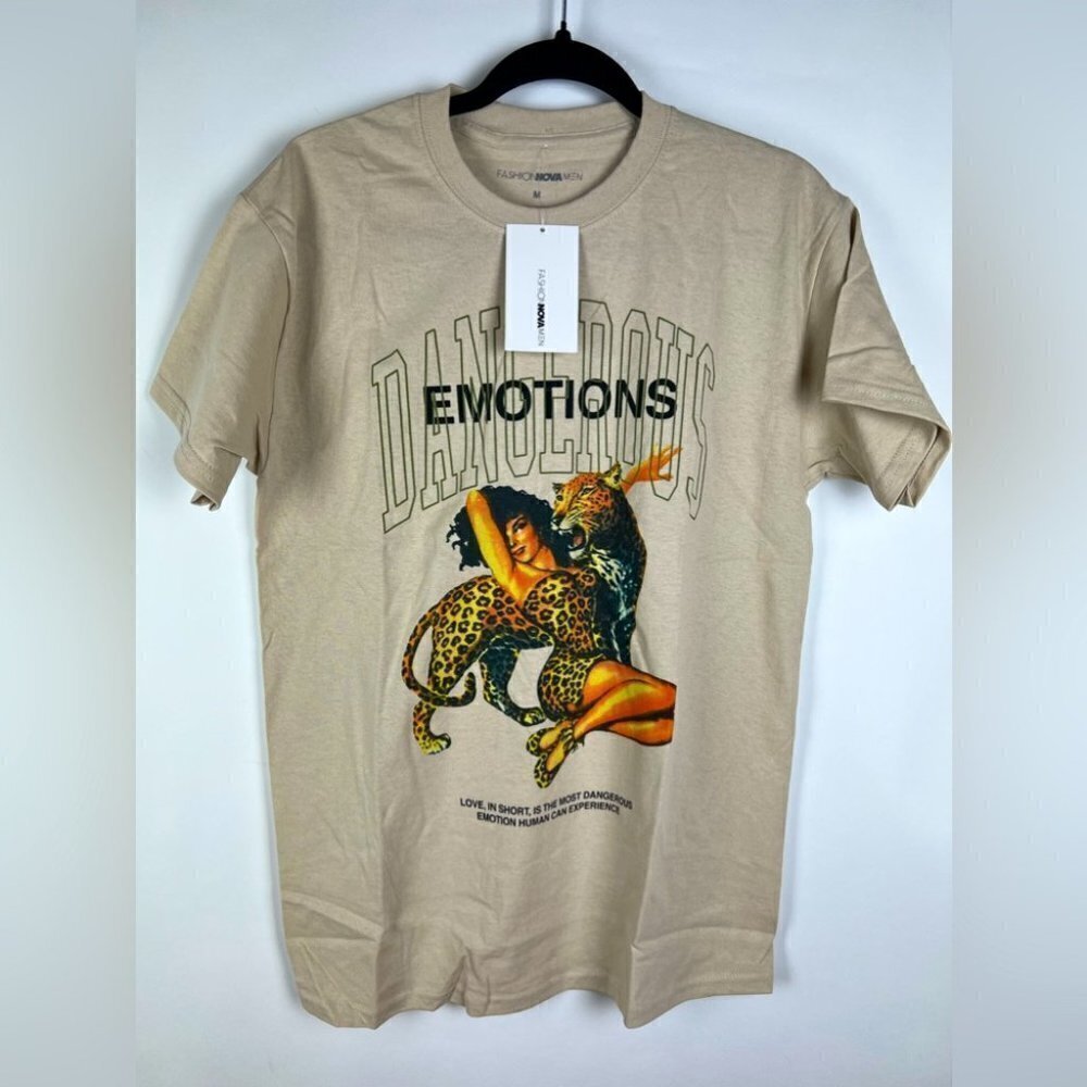 Nwt - Fashion Nova, Men’s Dangerous Emotions Short Sleeve Tee - Beige. Size: M.